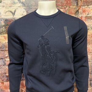 Ralph Lauren Navy Crewneck Sweater with Textured Polo Player